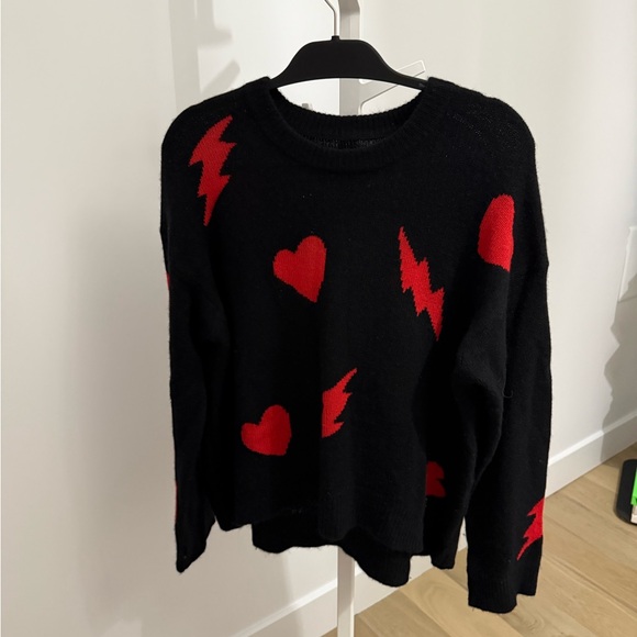 Zadig & Voltaire Sweaters - Zadig & Voltaire Black Sweater with Red Hearts and Lightning